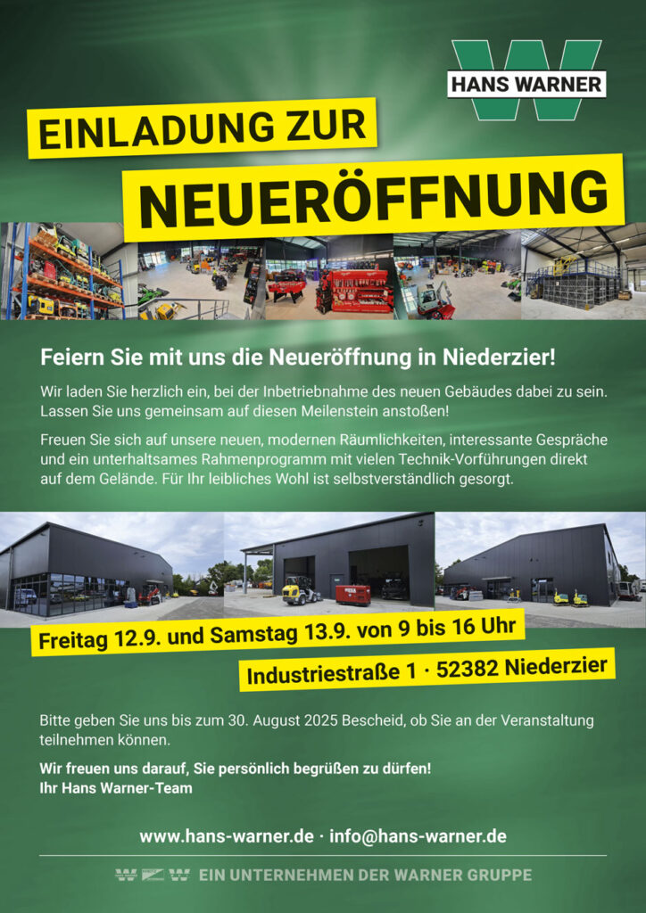 Einladung zur Neueröffnung bei Hans Warner 2025 in Niederzier