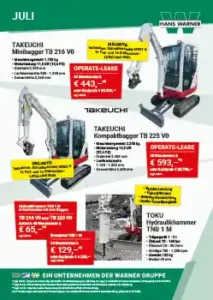 Hans Warner Monatswerbung Juli 2026 - Baumaschine